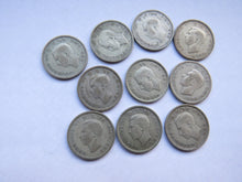 Load image into Gallery viewer, 1937 - 1946 King George VI Silver Sixpence Run of 10 Coins.
