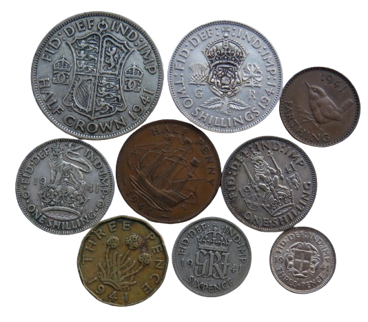 1941 King George VI 9 Coin Year Set Halfcrown - Farthing Great Britain