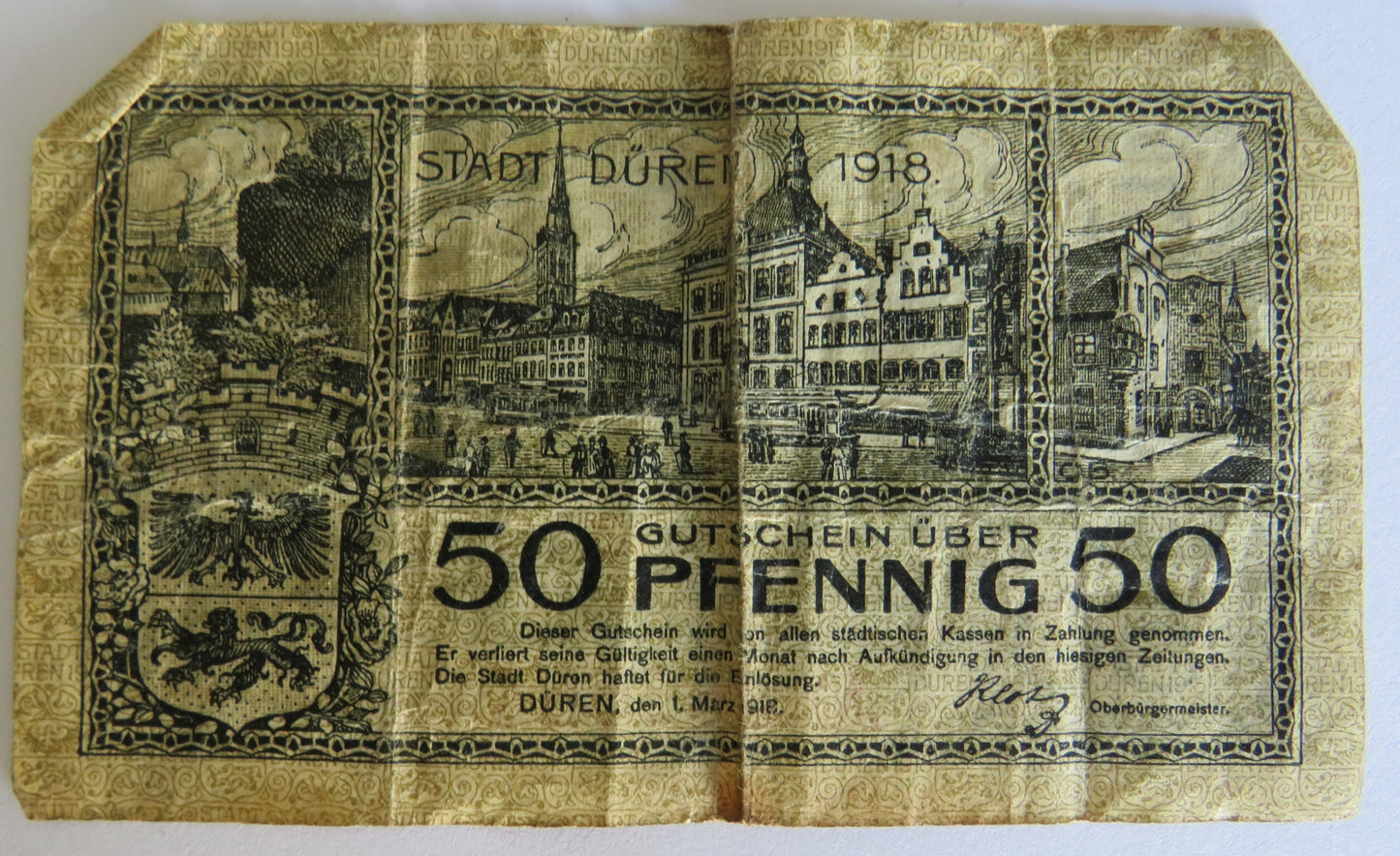 1918 Stadt Duren 50 Pfennig Note