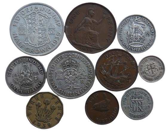 1939 King George VI 10 Coin Year Set Halfcrown - Farthing Great Britain
