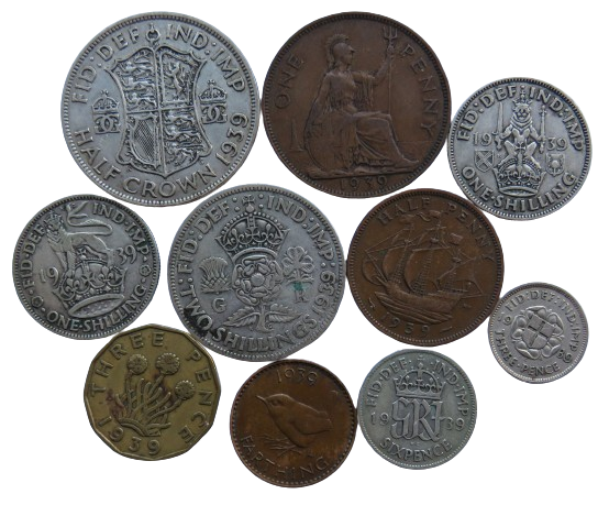 1939 King George VI 10 Coin Year Set Halfcrown - Farthing Great Britain