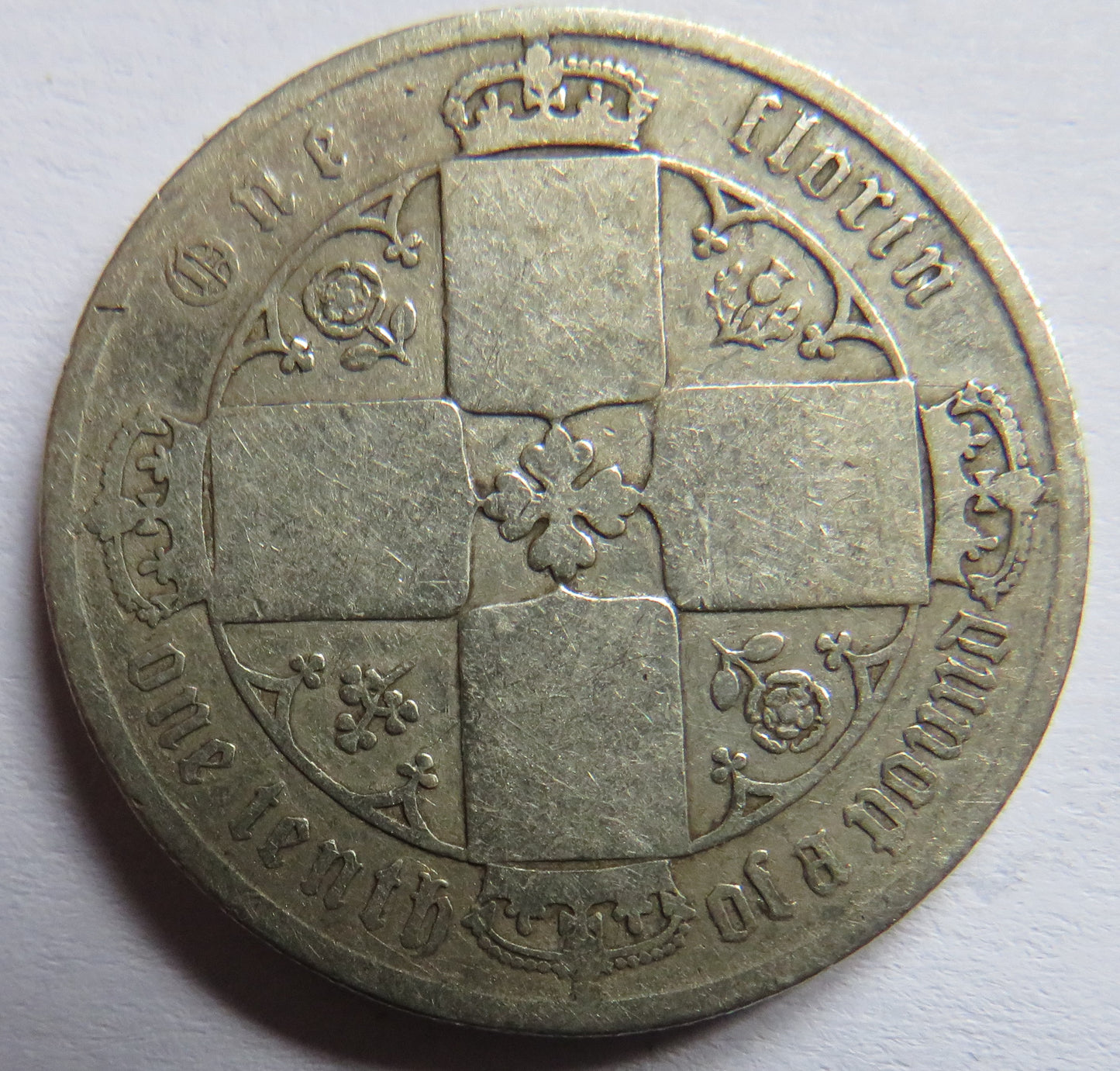 1874 Queen Victoria Silver Gothic Florin Coin - Great Britain