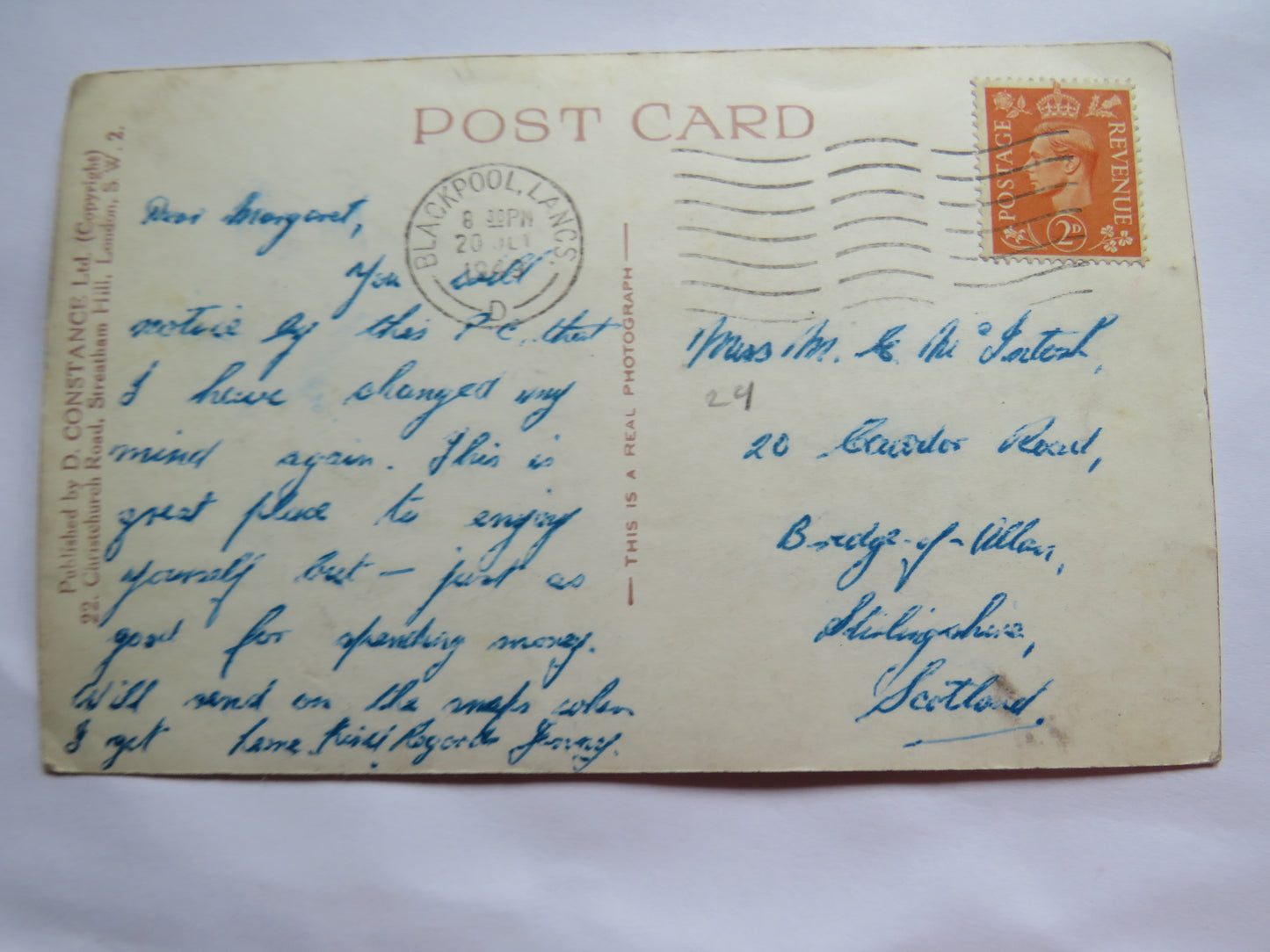 Vintage Postcard of Greetings From Blackpool 1943