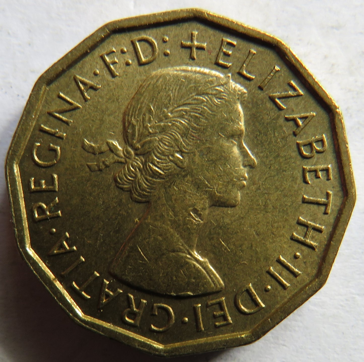 1967 Queen Elizabeth II Brass Threepence Coin In High Grade