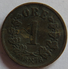 Load image into Gallery viewer, 1878 Norway One Ore Coin Scarce
