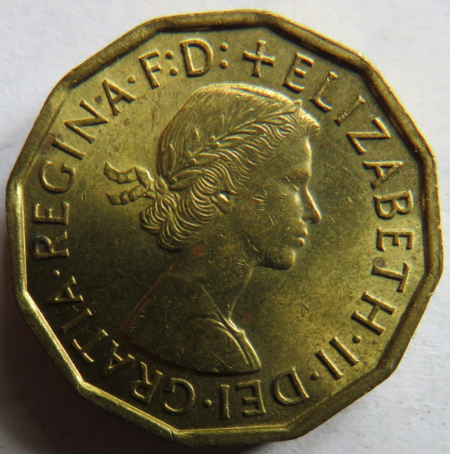 1964 Queen Elizabeth II Brass Threepence Coin In High Grade