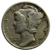 Load image into Gallery viewer, 1936 USA Silver Mercury Dime Coin
