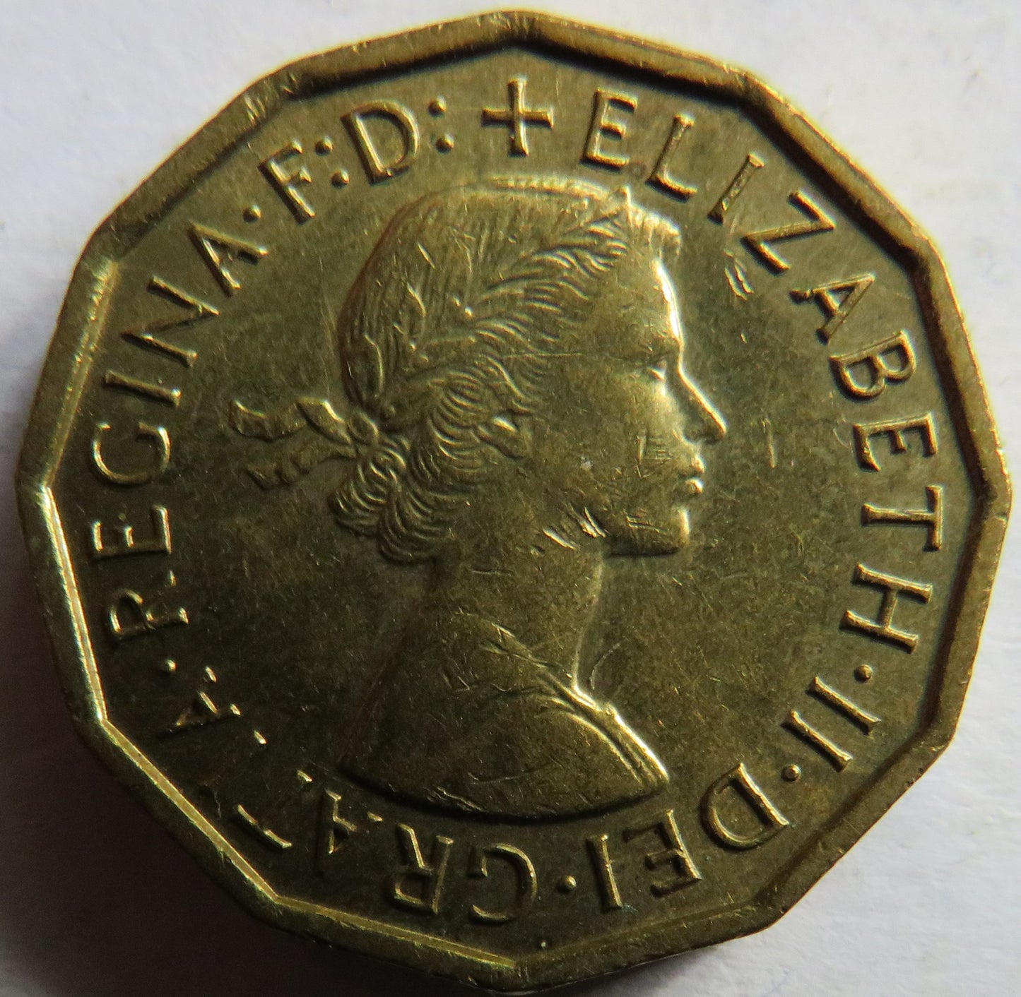 1967 Queen Elizabeth II Brass Threepence Coin In High Grade