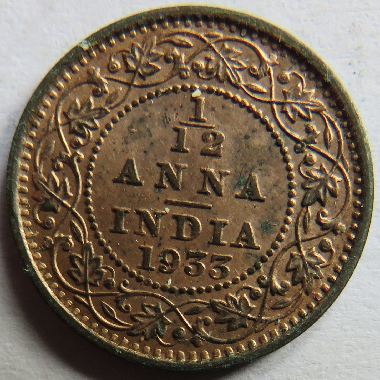 1933 King George V India 1/12th Anna Coin