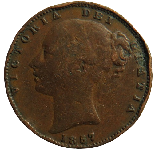 1857 Queen Victoria Young Head Farthing Coin - Great Britain