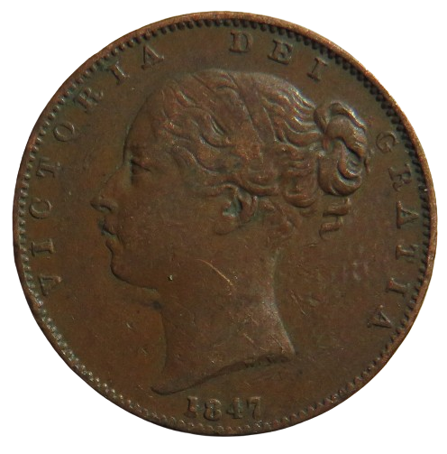 1847 Queen Victoria Young Head Farthing Coin - Great Britain