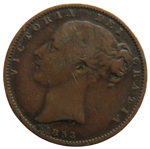 1853 Queen Victoria Young Head Farthing Coin - Great Britain
