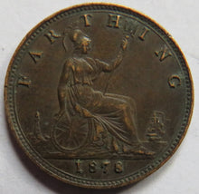 Load image into Gallery viewer, 1878 Queen Victoria Bun Head Farthing Coin - Great Britain
