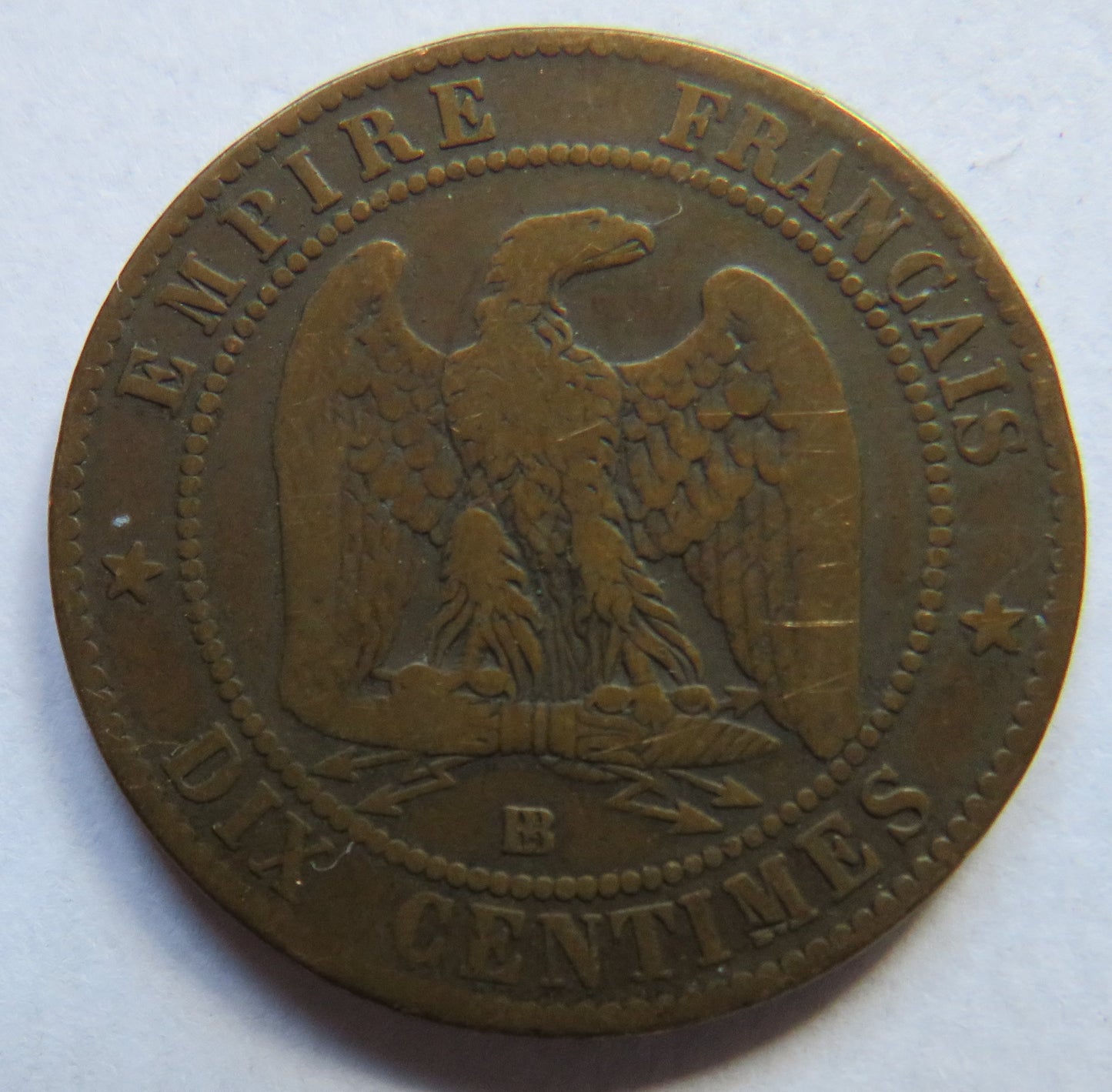 1865-BB France Napoleon III 10 Centimes Coin