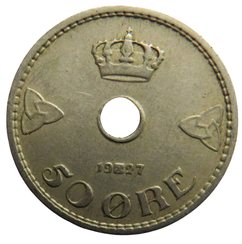 1927 Norway 50 Ore Coin