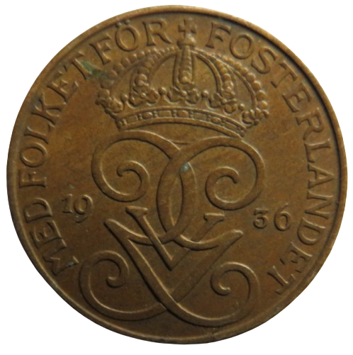 1936 Sweden 5 Ore Coin