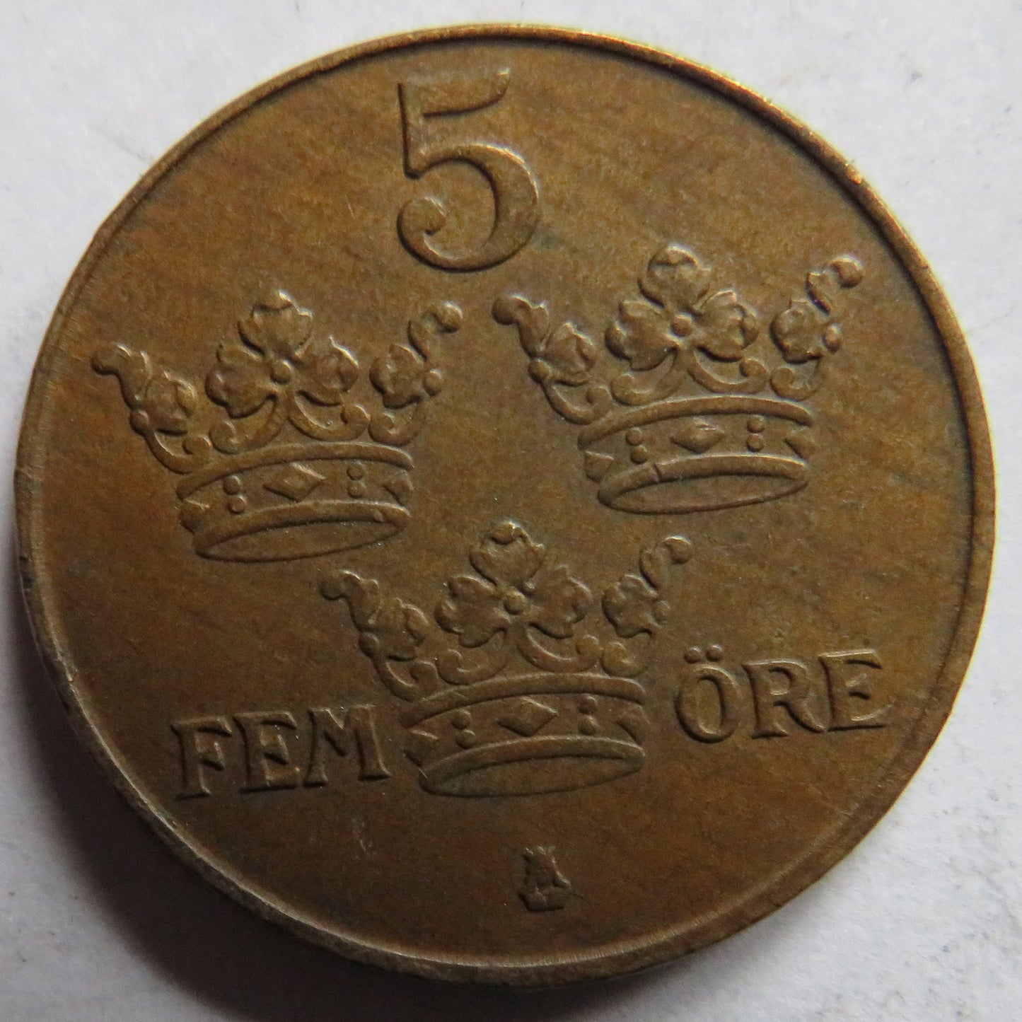 1936 Sweden 5 Ore Coin