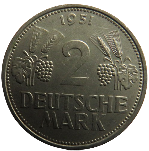 1951-F Germany 2 Deutsche Mark Coin