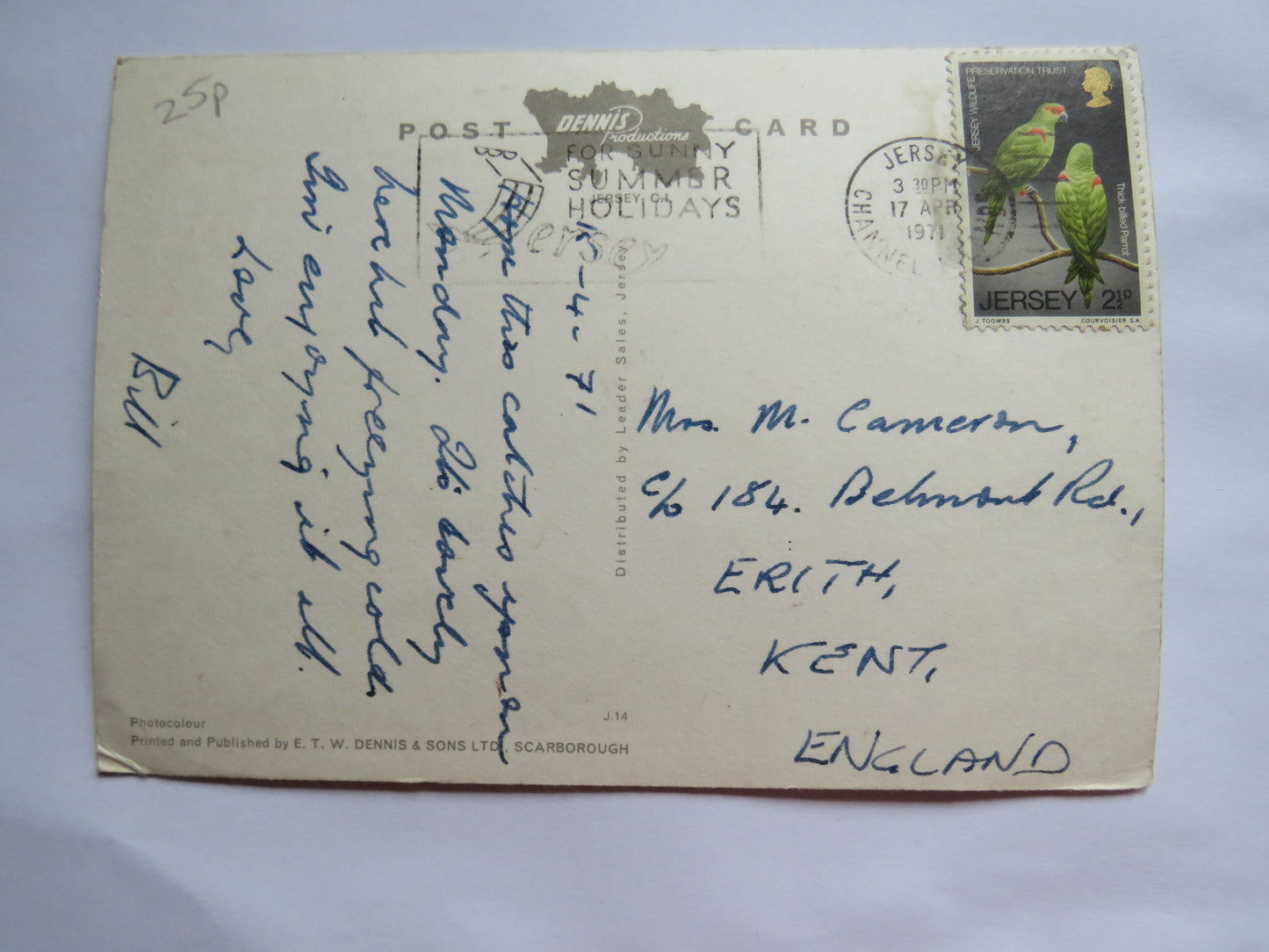 Vintage Postcard of Mont Orgueil Castle, Jersey