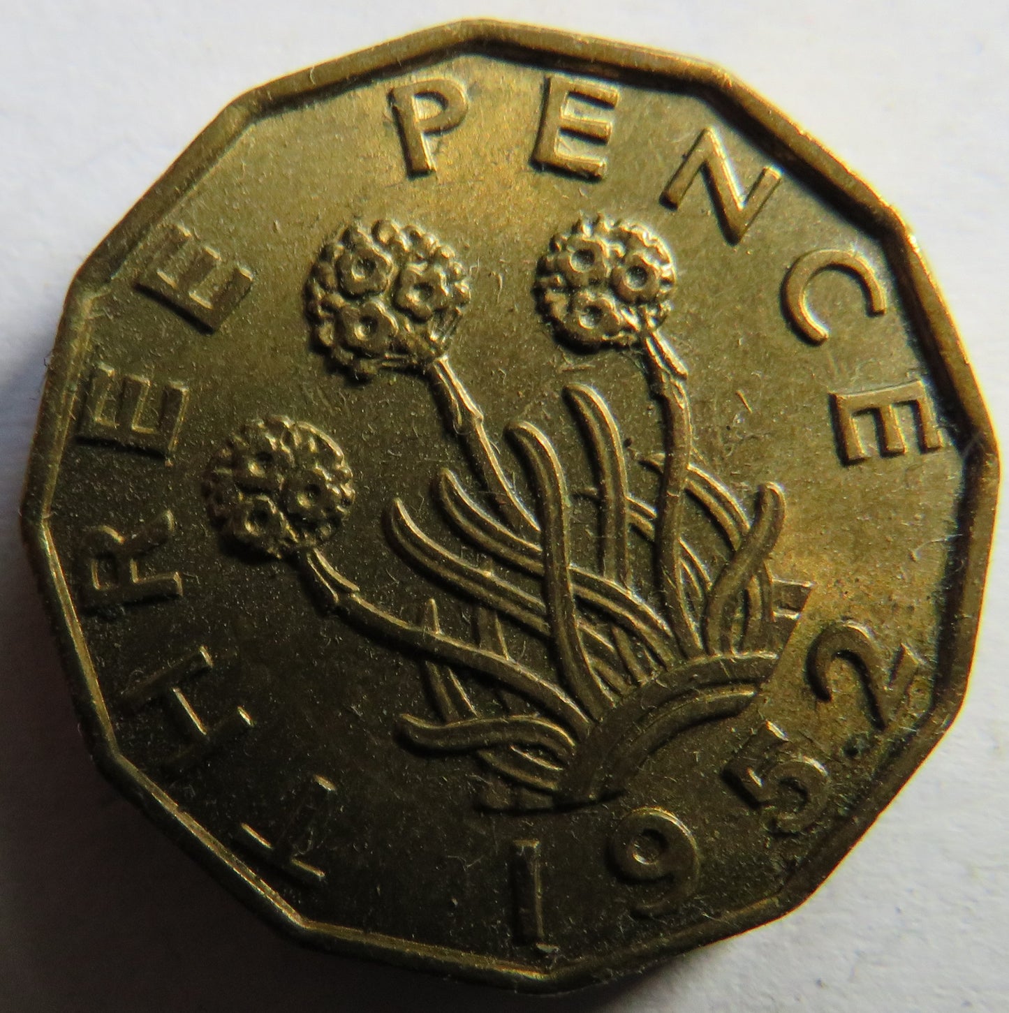 1952 King George VI Brass Threepence Coin In High Grade