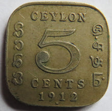 Load image into Gallery viewer, 1912-H King George V Ceylon 5 Cents Coin
