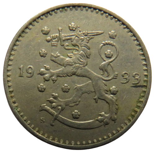 1933 Finland One Markka Coin