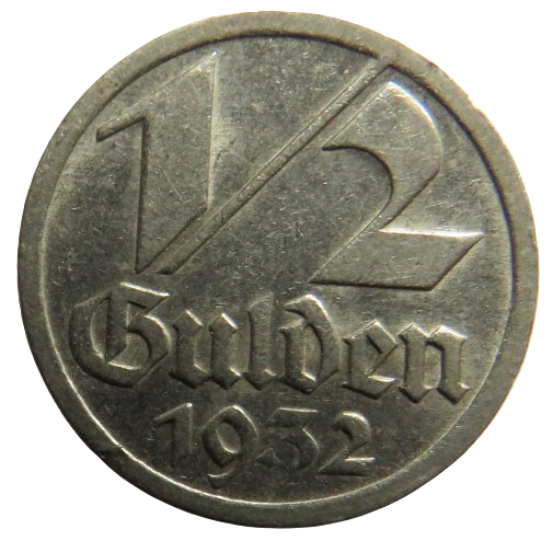 1932 Free City of Danzig 1/2 Gulden Coin