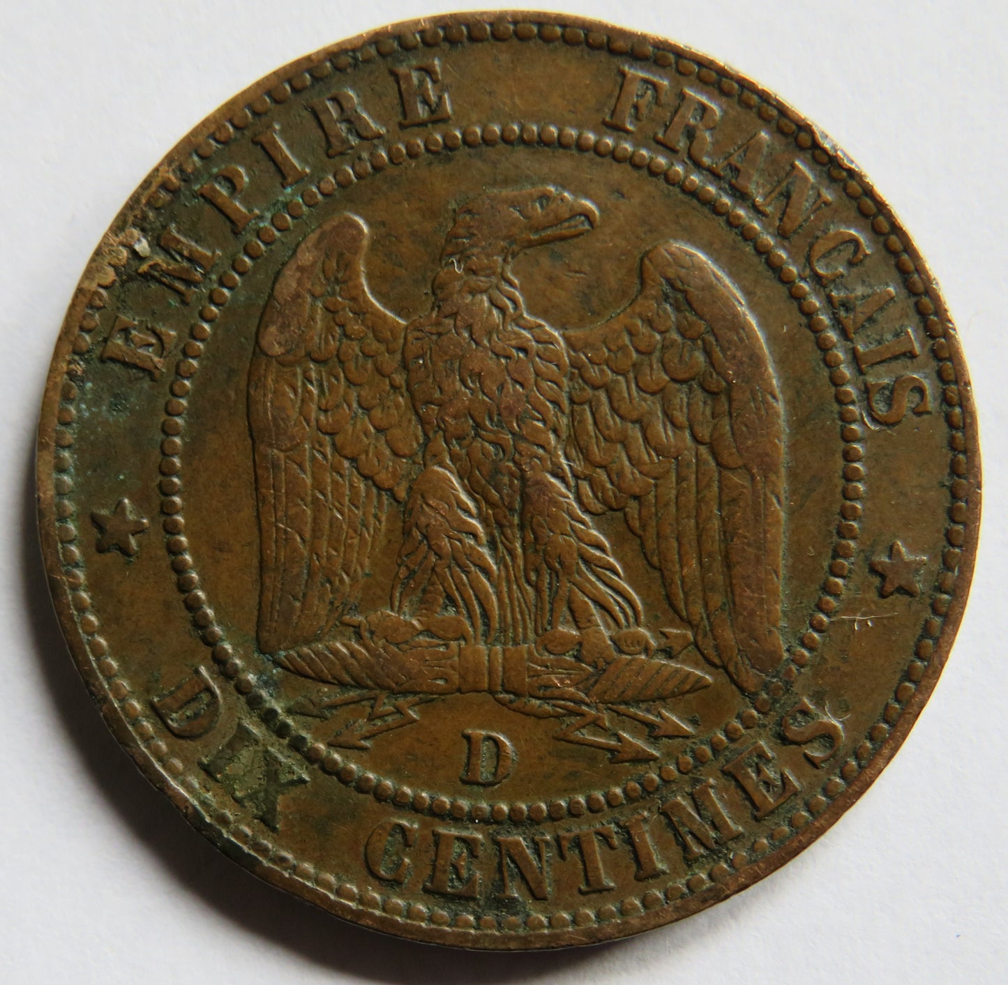 1856-D France Napoleon III 10 Centimes Coin