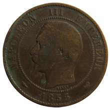 Load image into Gallery viewer, 1855-W France Napoleon III 10 Centimes Coin
