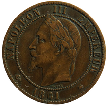 Load image into Gallery viewer, 1861-A France Napoleon III 10 Centimes Coin
