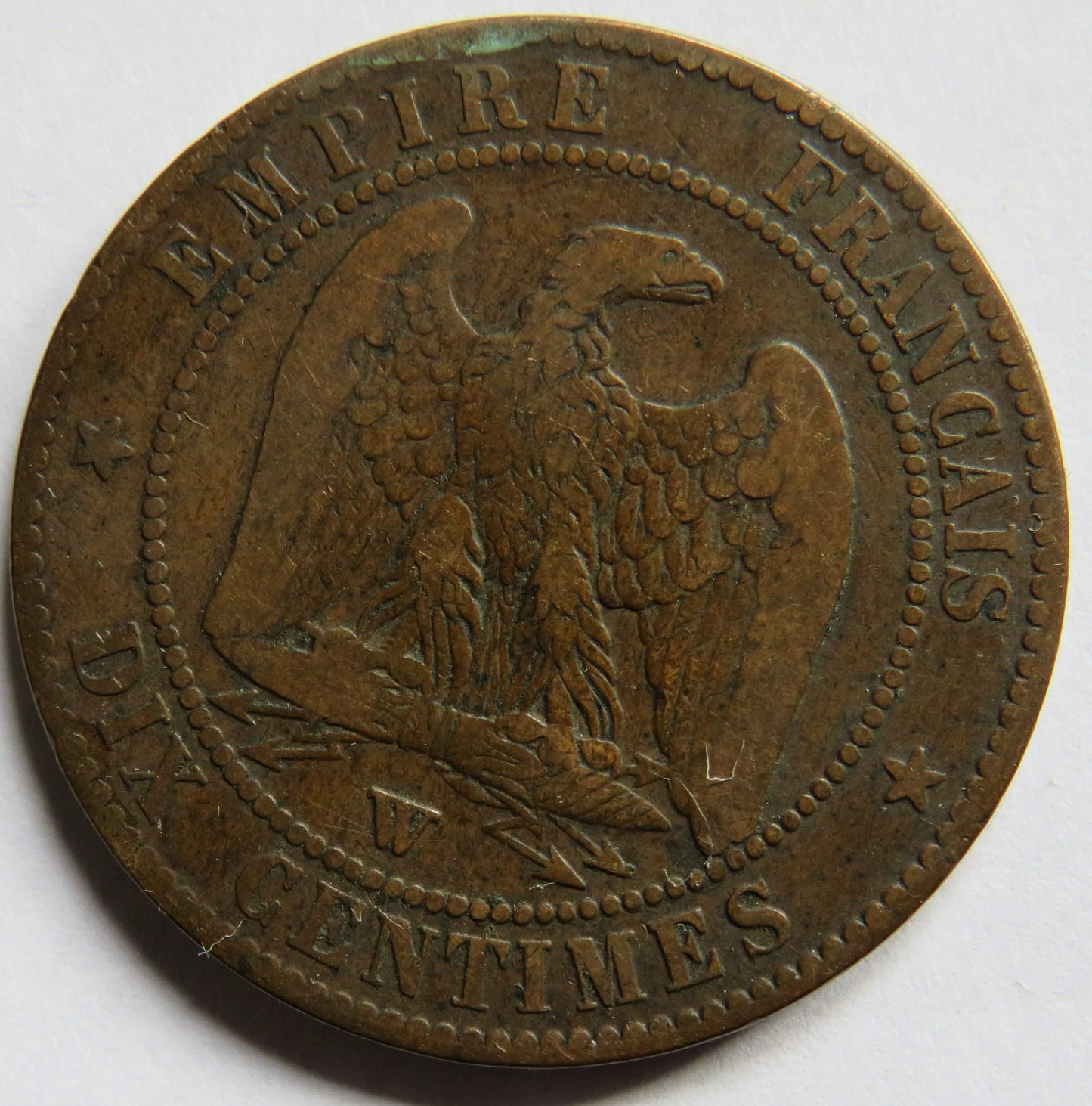 1854-W France Napoleon III 10 Centimes Coin
