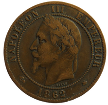 Load image into Gallery viewer, 1862-A France Napoleon III 10 Centimes Coin
