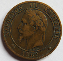 Load image into Gallery viewer, 1862-A France Napoleon III 10 Centimes Coin
