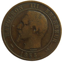 Load image into Gallery viewer, 1855-B France Napoleon III 10 Centimes Coin
