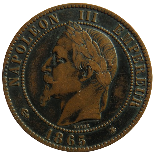 1865-A France Napoleon III 10 Centimes Coin