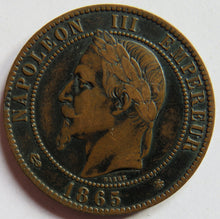 Load image into Gallery viewer, 1865-A France Napoleon III 10 Centimes Coin
