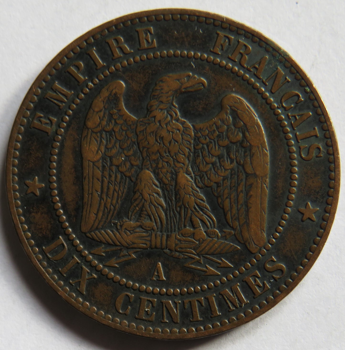 1865-A France Napoleon III 10 Centimes Coin