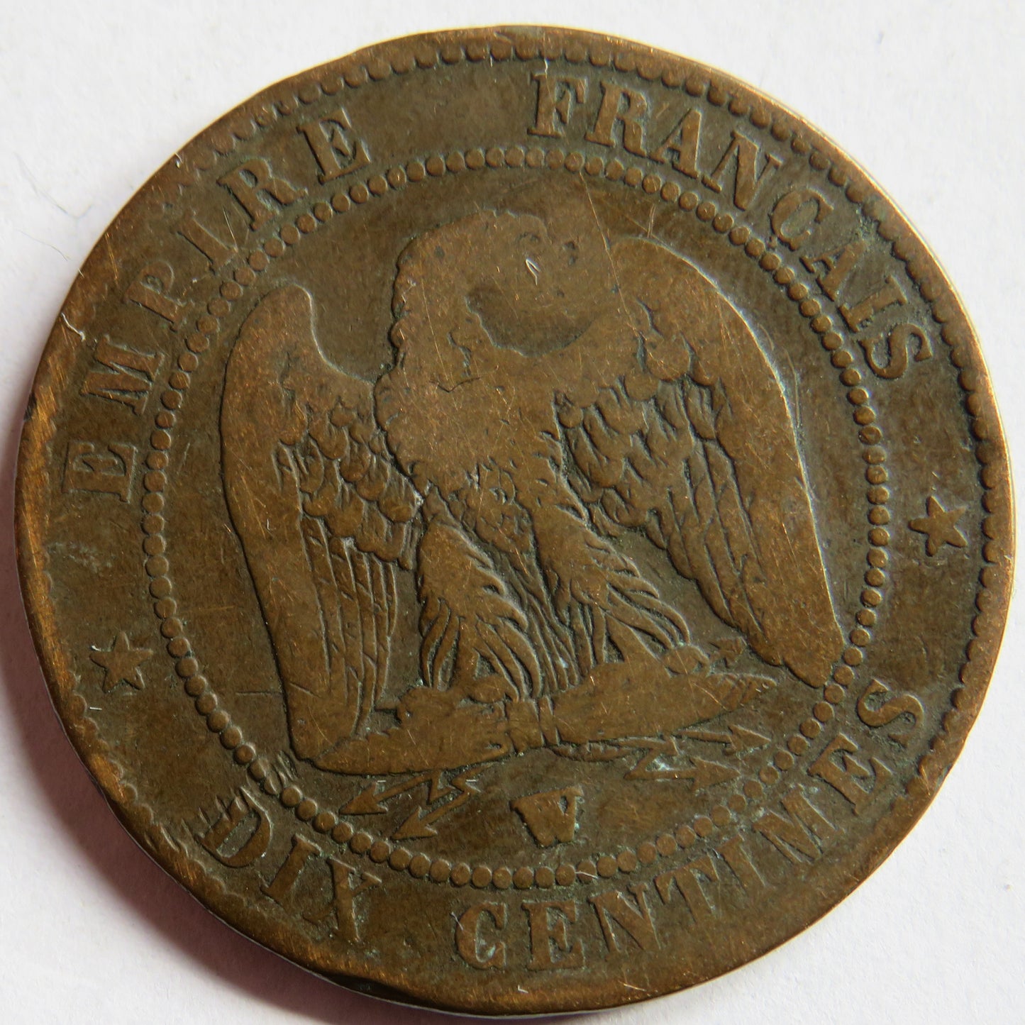 1856-W France Napoleon III 10 Centimes Coin