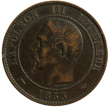Load image into Gallery viewer, 1853-A France Napoleon III 10 Centimes Coin
