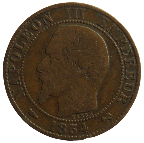 1854-B France Napoleon III 5 Centimes Coin