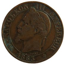 Load image into Gallery viewer, 1863-BB France Napoleon III 5 Centimes Coin
