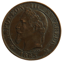Load image into Gallery viewer, 1863-K France Napoleon III 5 Centimes Coin
