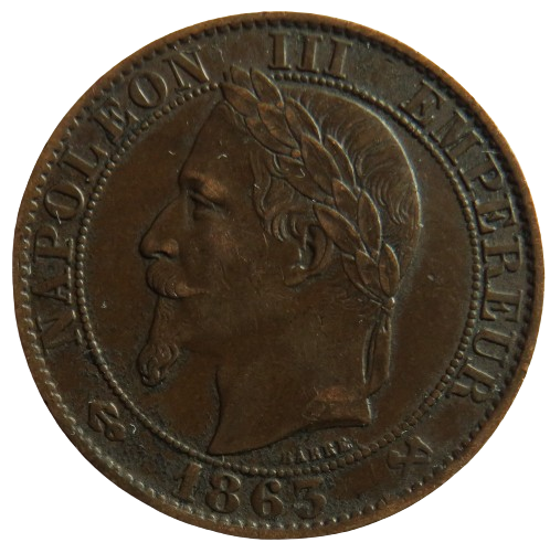 1863-K France Napoleon III 5 Centimes Coin
