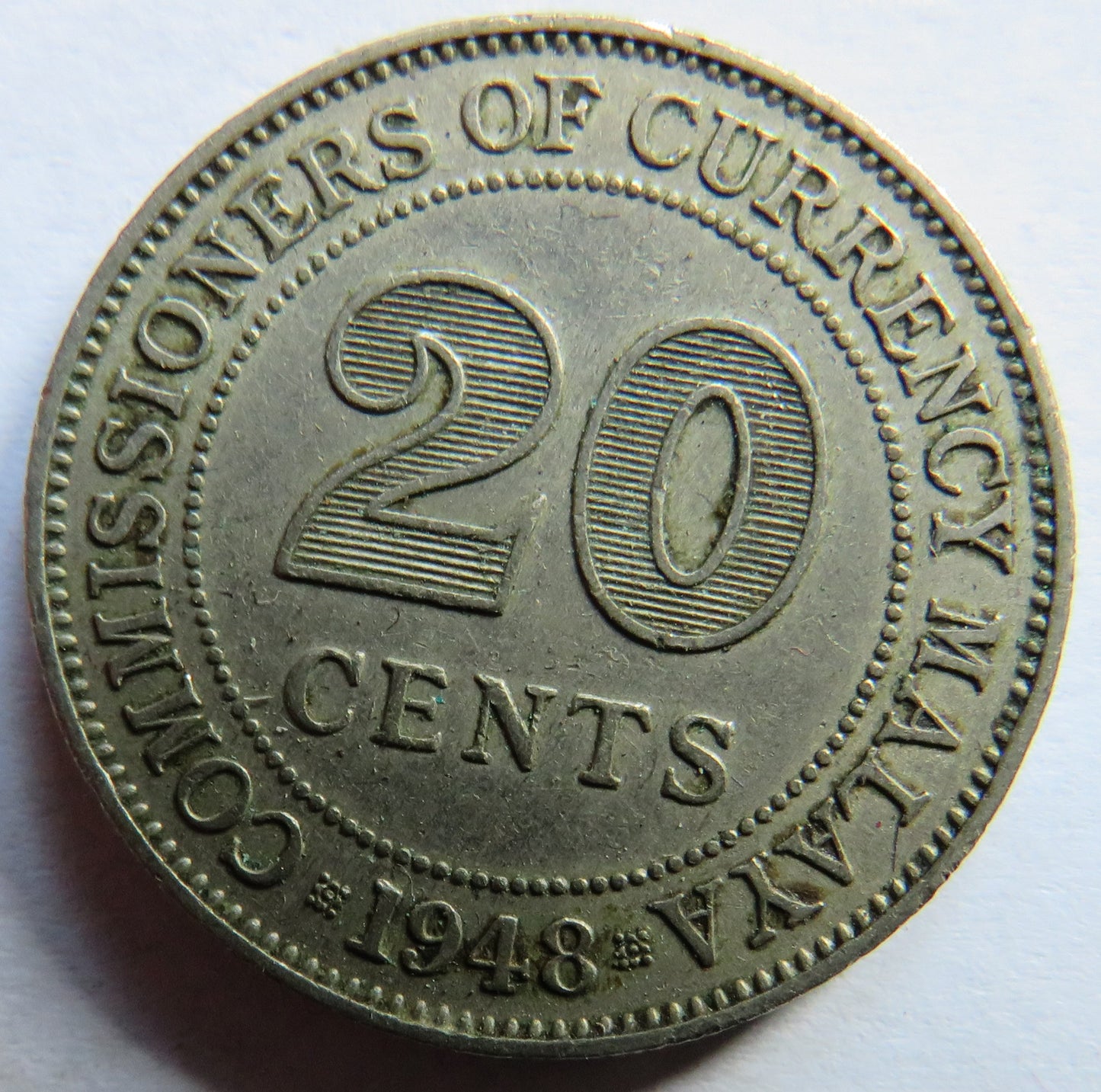 1948 King George VI Commissioners of Currency Malaya 20 Cents Coin