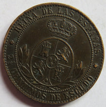 Load image into Gallery viewer, 1868 Spain 2 &amp; 1/2 Centimos Coin - Isabel II

