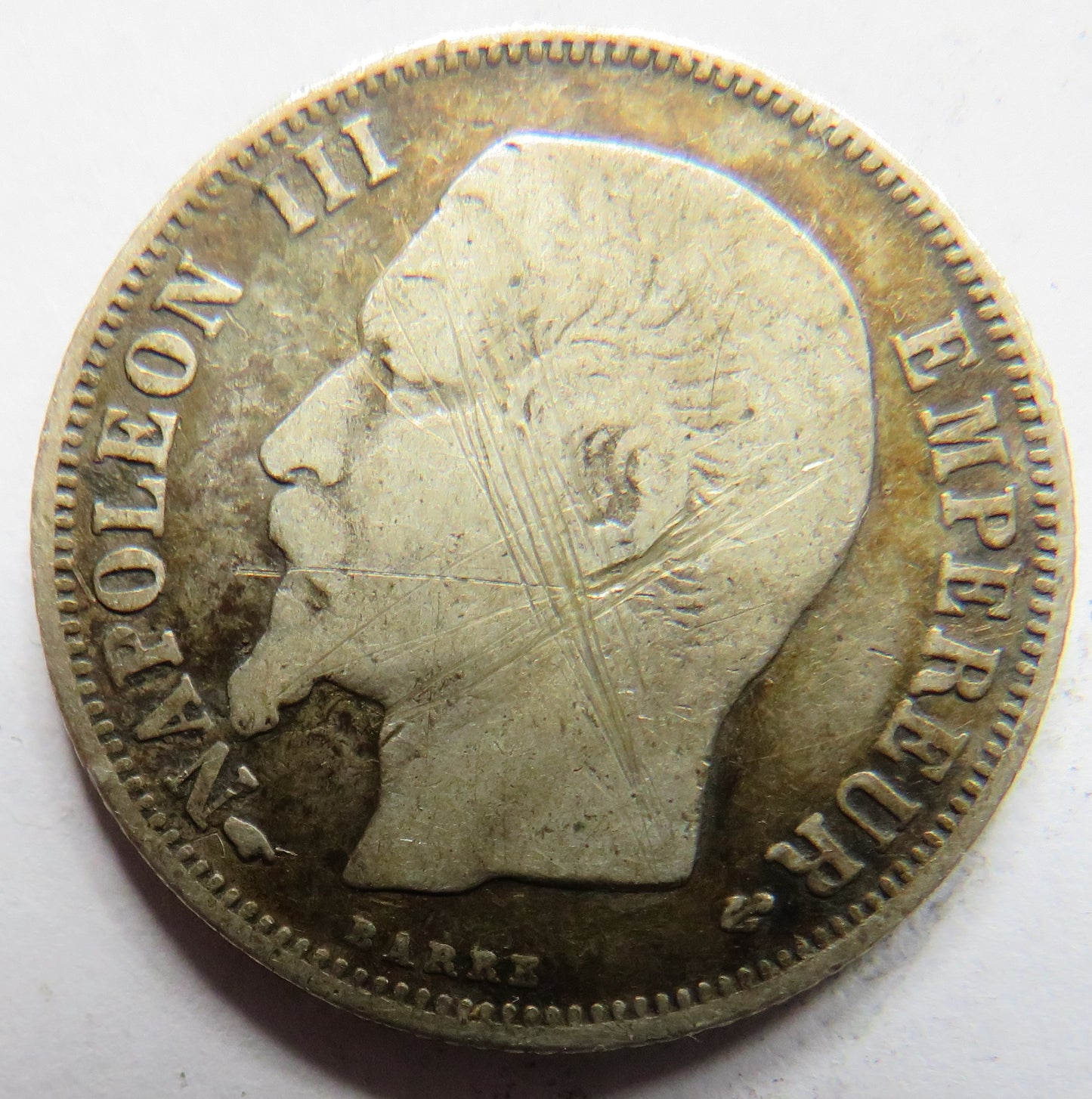 1858-A Napoleon III France Silver 1 Franc Coin