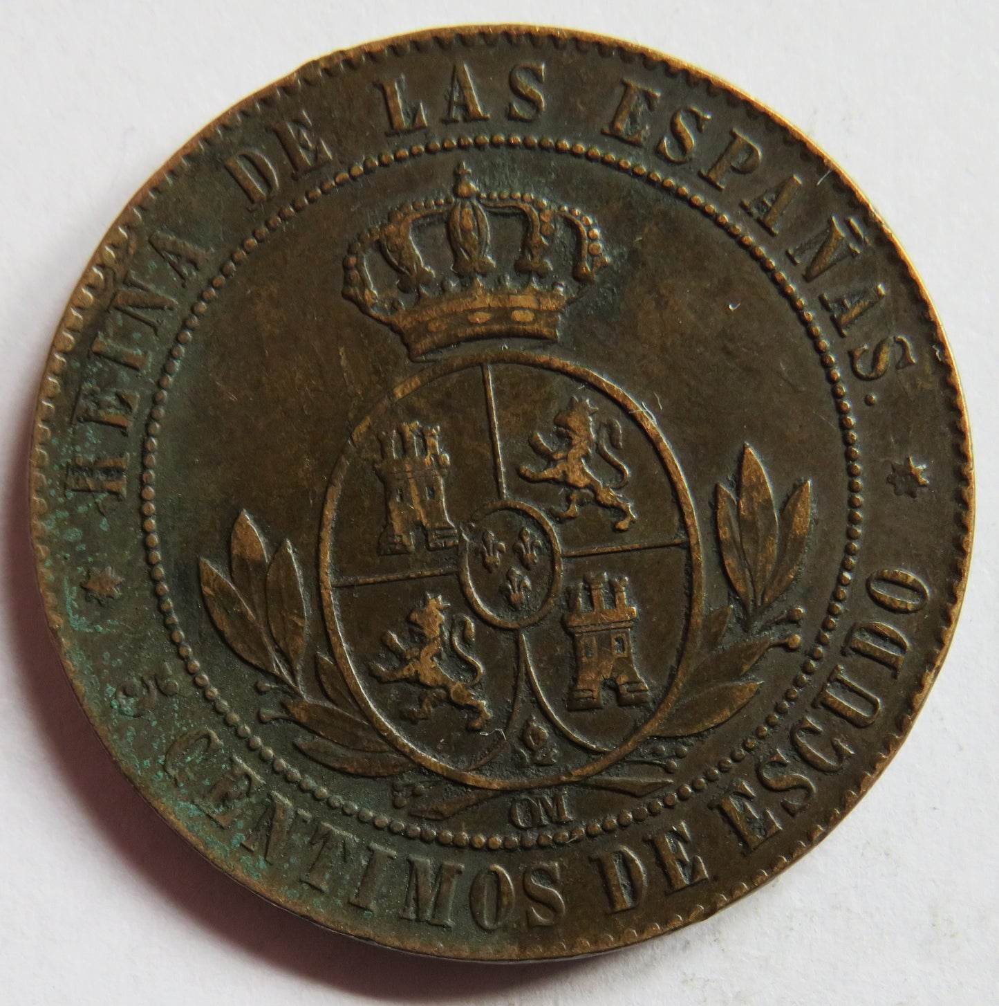 1867 Spain 5 Centimos Coin - Isabel II