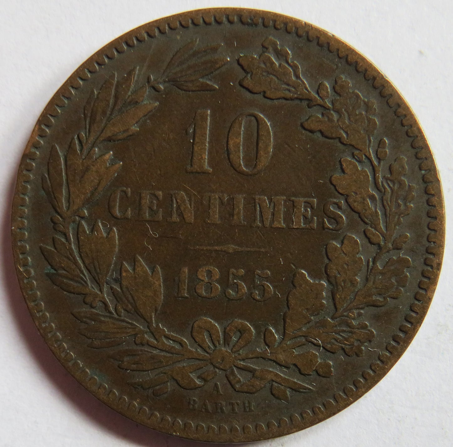 1855 Luxembourg 10 Centimes Coin