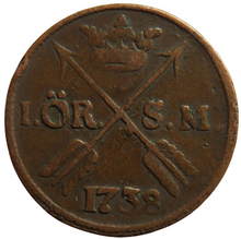 Load image into Gallery viewer, 1738 Sweden One Öre Coin
