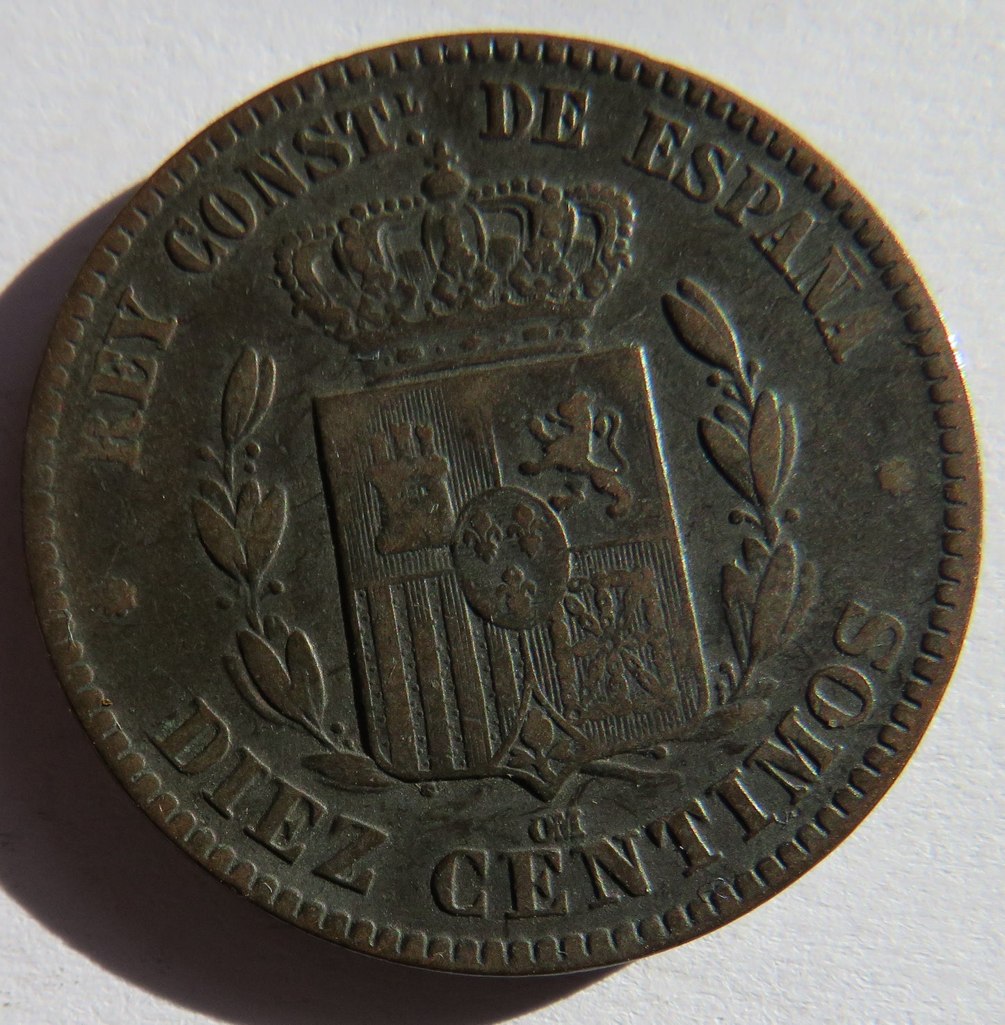 1877 Spain 10 Centimos Coin